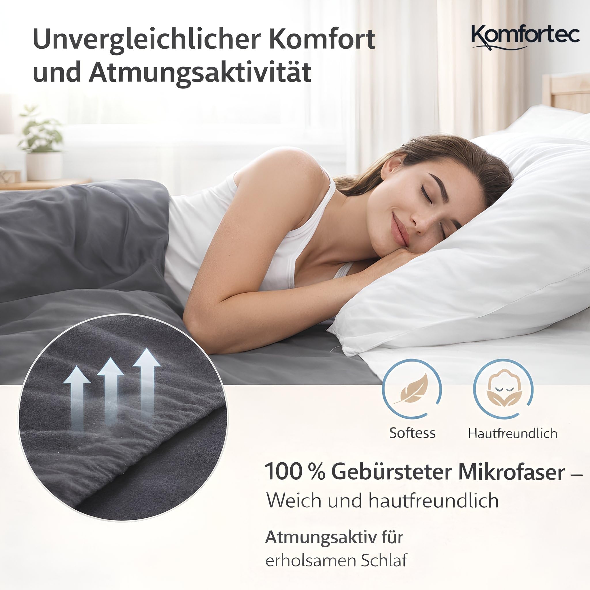 Komfortec Mikrofaser Spannbettlaken 140x200 cm – Weiches Spannbetttuch mit Rundumgummi – Fitted Sheet für Matratzen bis 30 cm – Anthrazit – Oeko-Tex – Pflegeleicht & Hautfreundlich – 90g/m² 3
