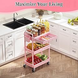 SUNALLY 3 Tier Rolling Cart with Drawer, Bathroom