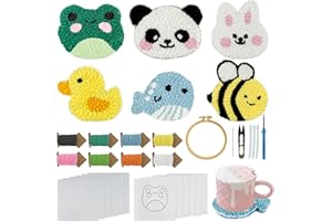 AUVNEI Punch Needle Kit, 6 Pattern Animal Design Easy Punch Needle Kits Adults Beginner, Decoration Coasters Punch Needle Embroidery Kit with Patterns Tools Adhesive Felt Yarns Embroidery Hoop