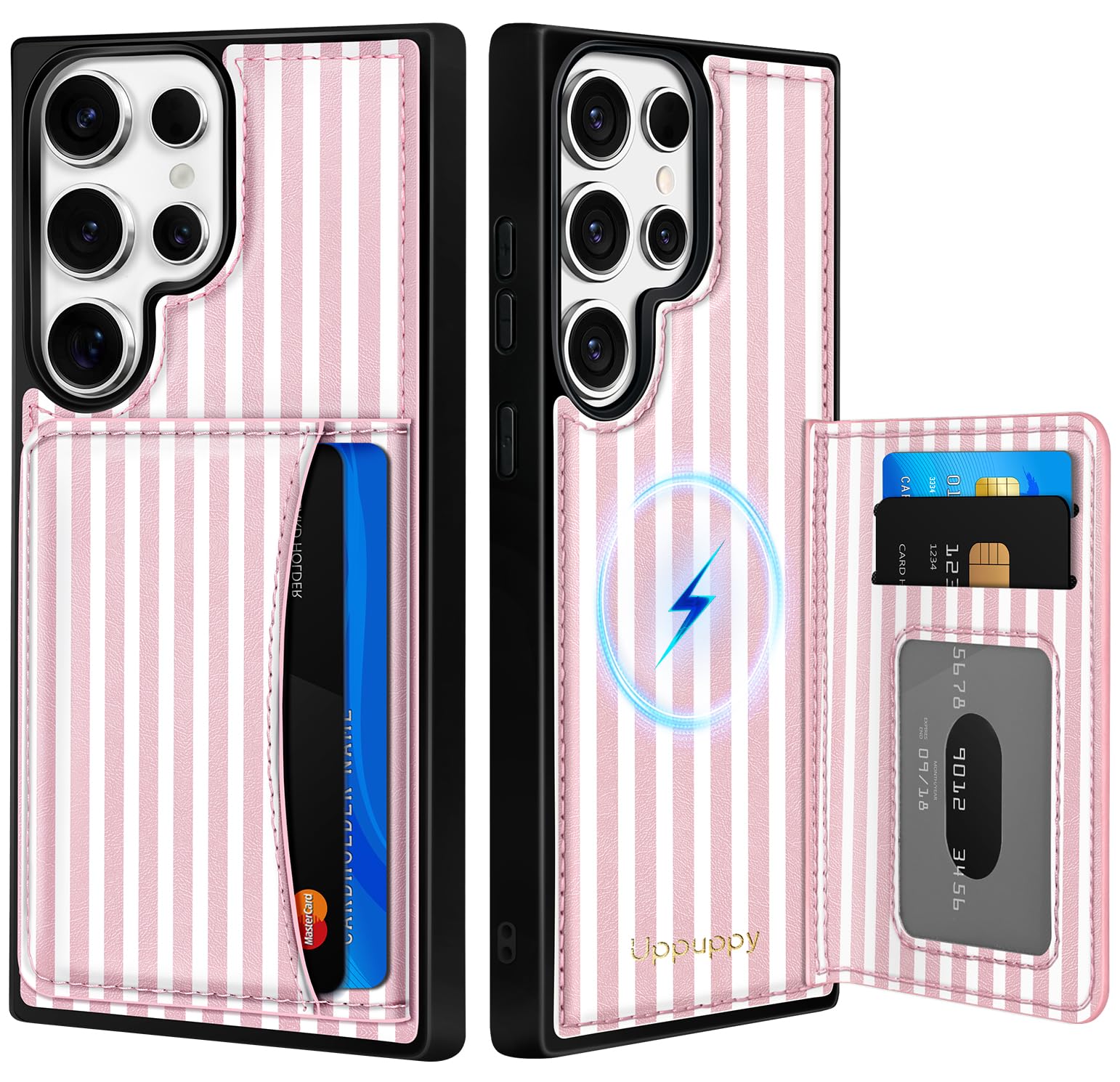 Uppuppy for Samsung Galaxy S23 Ultra Case with Wallet - Fits 4 Card Slots, Compatible with MagSafe for Women Durable PU Leather Credit Card Holder Kickstand Phone Cover for Samsung S23 Ultra, Stirpes