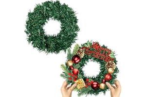 GOSODENY 2 Pcs Christmas Wreath 10 Inch Green Artificial Wreaths DIY Faux Plain Wreaths Front Door Green Farmhouse Cabinets Wreath Indoor Outdoor Wall Decor(Classic)