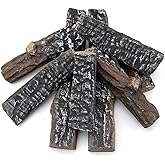 Skyflame 8 Small Piece Set of Ceramic Wood Logs for Fireplaces Fire Pits | Smokeless, Indoor Gas Inserts, Ventless &amp; Vent Free, Outdoor Fire Table Decorative