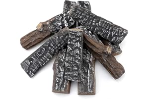 Skyflame 8 Small Piece Set of Ceramic Wood Logs and Accessories for All Types of Indoor Gas Inserts, Ventless & Vent Free, Propane, Gel, Ethanol, Electric or Outdoor Fireplaces & Fire Pits