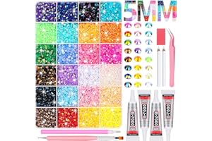 B7000 Glue with Large Rhinestones for Crafting, 5MM Rainbow Rhinestones Flat Back Gems Crystal with Jewelry Glue Adhesive for