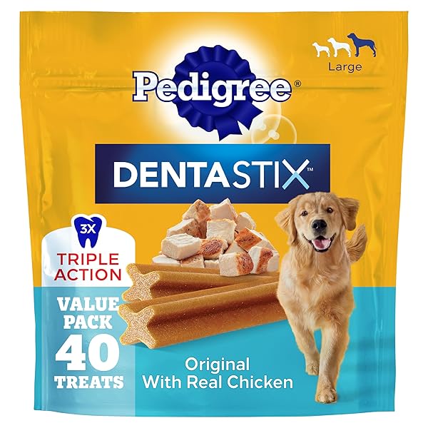 PEDIGREE DENTASTIX LARGE DOG TREATS, ORIGINAL FLAVOR WITH REAL CHICKEN, 2.08 LB. BAG (40 TREATS TOTAL)