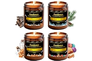 AREDENUA Winter Candles Set | 4 Pack Holiday Scented Candles - Cozy Winter Soy Candle Scents of Warm Cashmere/Firewood/Cedar & Fir/Salted Caramel - Christmas Candle Gifts for Women Men, Holiday Home Décor