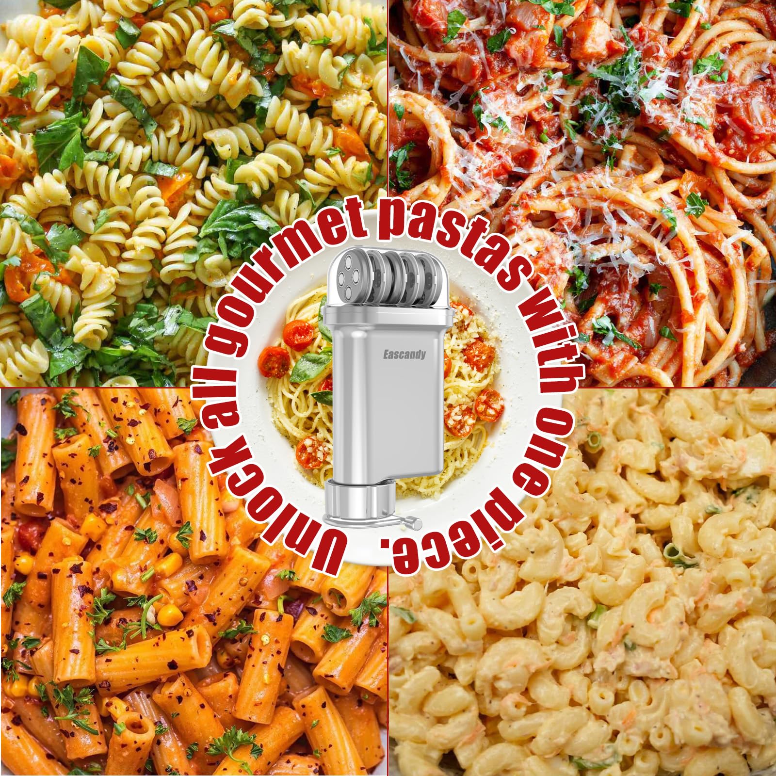 Metal Gourmet Pasta Press Attachment for KitchenAid Stand Mixer – Durable Pasta Maker Attachment with 5 Interchangeable Plates for Spaghetti, Bucatini, Fusilli, Large & Small Macaroni