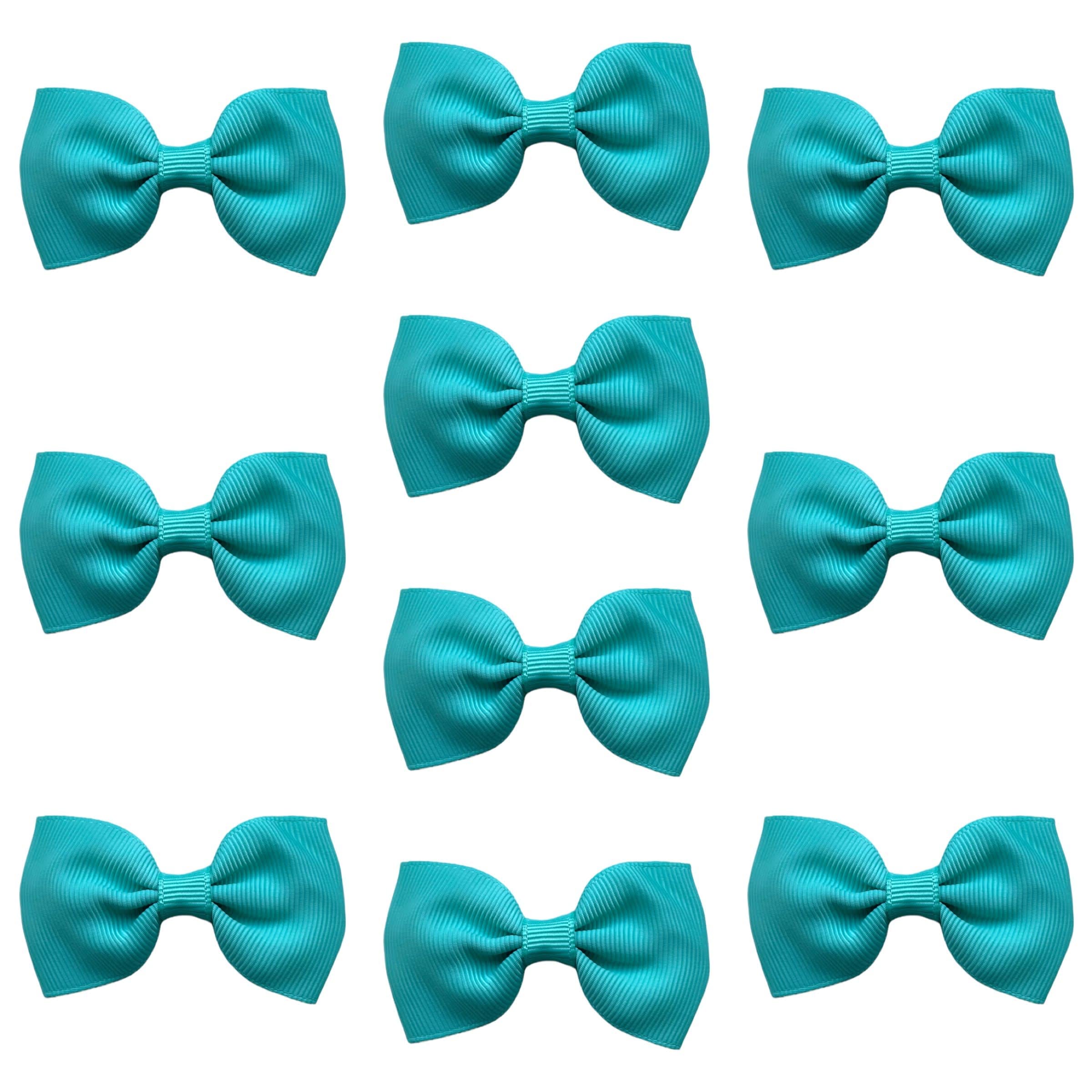 Spearmint Hair Bows Clips Slides Grips Grips 2.7" inch Soft Ribbon Small Straight School Hairbows for Girls 10pcs