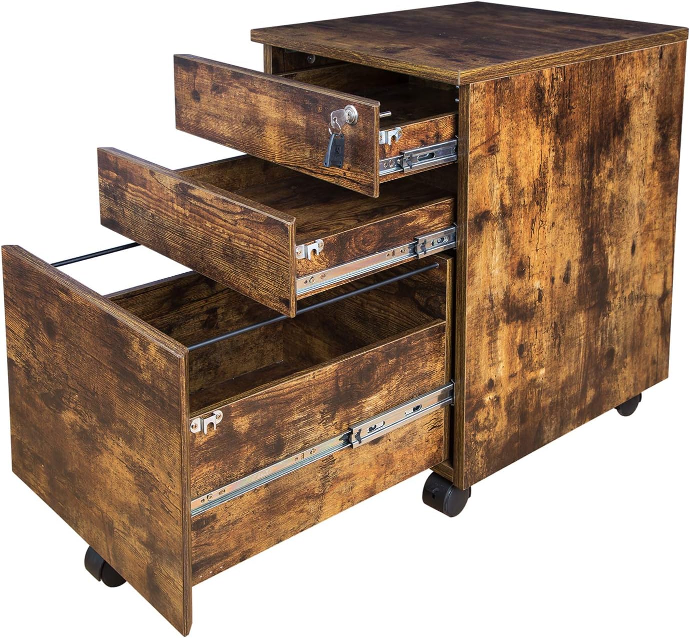 TOPSKY 3 Drawers Wood Mobile File Cabinet Fully Assembled Except Casters (Rustic Brown Letter Size) : Office Products