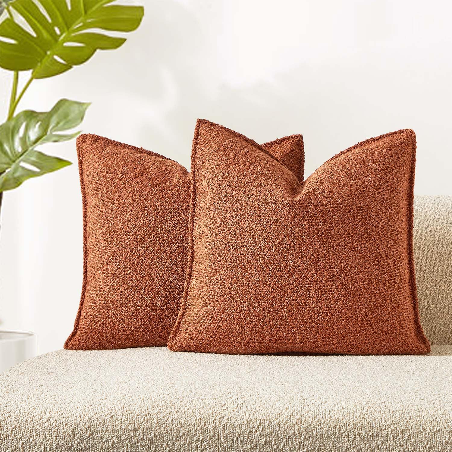 Photo 1 of JUSPURBET Rust Decorative Pillow Covers Set of 2 Throw Pillow Covers for Couch Sofa Bed Cozy Boucle Textured Cushion Covers Cases with Hidden Zipper for Living Room Home Decor 16x16
