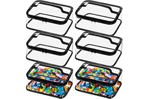Nitial 6 Packs Clear Toy Storage Bags, PVC Organizing Zippered Storage Bags for Toy, Waterproof Bags for Building Blocks, Board Games and Small Toys (Black)