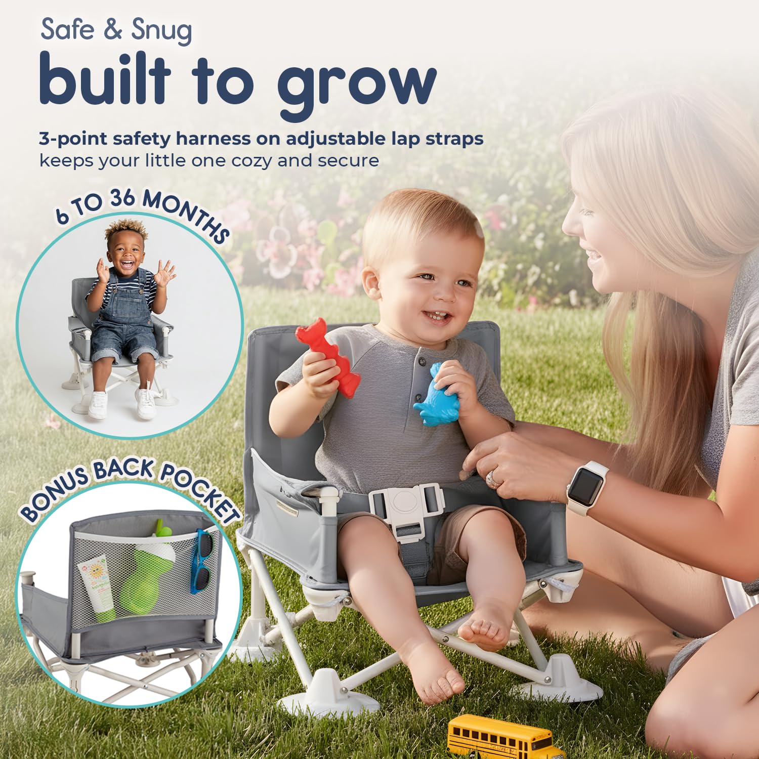 Hiccapop OmniBoost Travel Booster Seat with Tray for Baby, Dining Table, Camping, Beach, Grandma’s | Folding Portable Tip-Free Design Straps to Kitchen Chairs