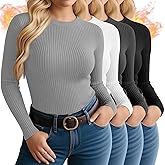 Velvelhall 4 Pack Women's Plus Size Long Sleeve Thermal Shirts Cotton Crew Neck Fleece Lined Tops Slim Fit Winter Undershirt