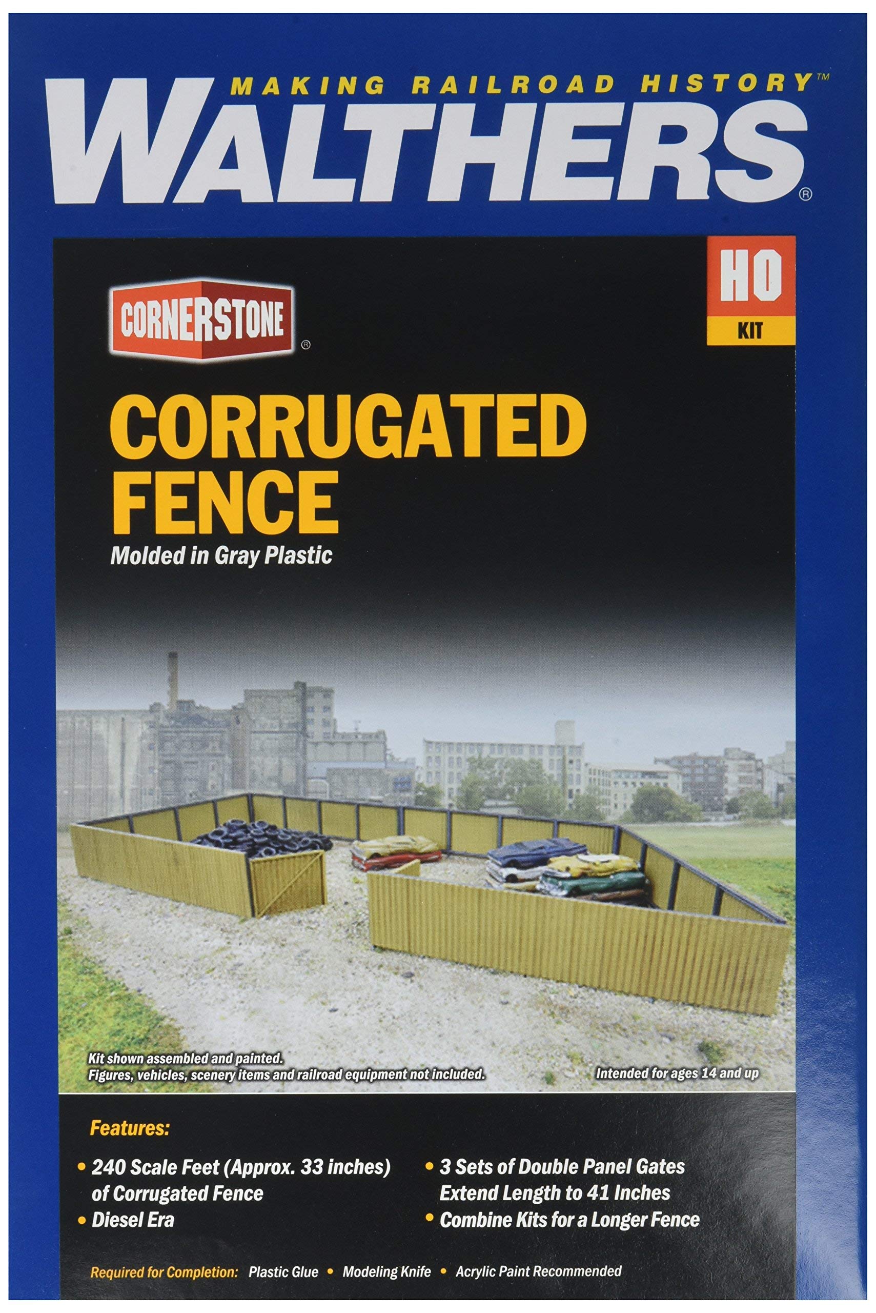 Walthers Cornerstone HO Scale Model Corrugated Fence Kit, 1-1/4" 3.1cm