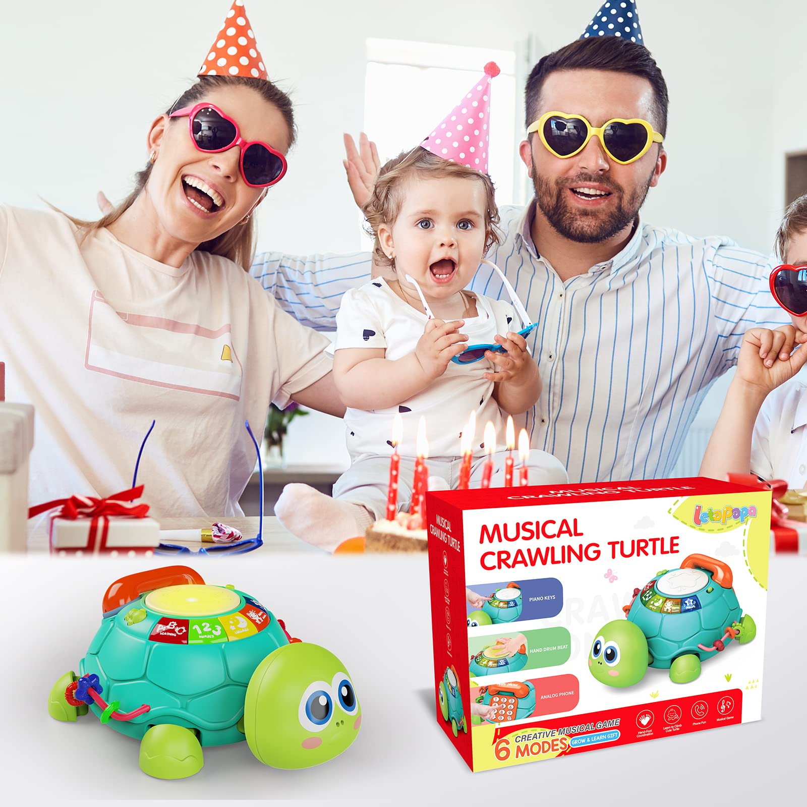 Letapapa Baby Toys 6 to 12 Months, Tummy Time Toy for 12-18 Months, Musical Turtle Crawling Toys with Light & Sound, Birthday Gift Early Educational Toy for Baby Infant 6 7 8 9 10 Months 1 2 Year Old