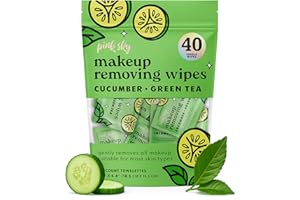 Pink Sky Makeup Remover Wipe for Face - Ultra Soft, Mini Makeup Wipes Individually Wrapped, Travel Makeup Wipe, Gently Cleanse & Remove, 40 Count (40 Wipes, CUCUMBER & GREEN TEA)