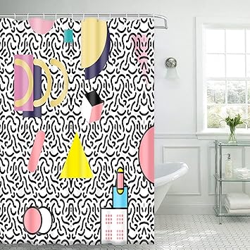 Amazon Com Hearx Retro Geometric Shower Curtain Circular Half