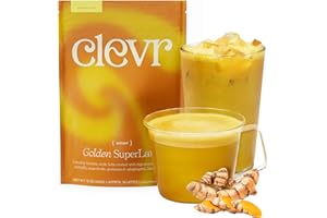 Clevr Blends Turmeric Powder, Golden Milk Instant Latte Mix, Superfood Powder with Oat Milk, Lions Mane, Reishi Mushroom, Organic Spices, Coconut Cream, Ashwagandha, Serve Hot or Iced, 14 Servings