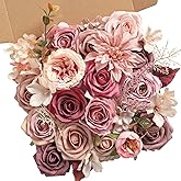 YYHUAWU Mauve Artificial Flowers Combo Set Fake Flower Leaf Box with Stems for DIY Wedding Bouquets Centerpieces Flower Arrangements Decorations Baby Shower Party Home Decorations