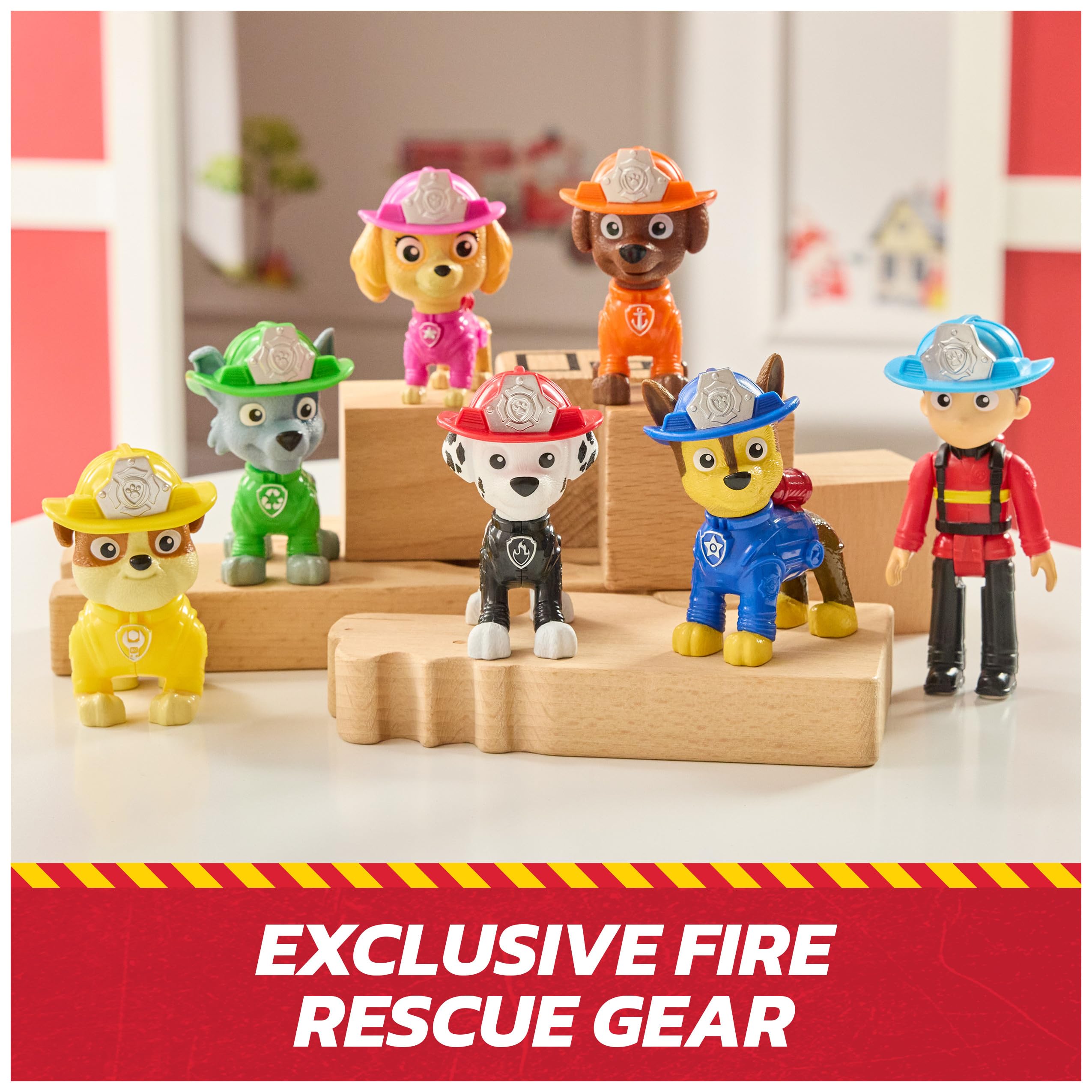 Paw Patrol Fire Rescue Team Pack with 7 Collectible Action Figures, Including Ryder & 6 Pups, Kids Toys for Boys & Girls Ages 3 and Up
