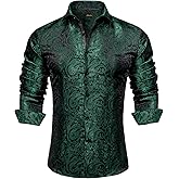 DiBanGu Mens Silk Paisley Dress Shirts,Long Sleeve Button Down Shirt Casual Regular Fit Shirt for Men Wedding Party