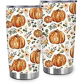 JarThenaAMCS 1Pc Fall Floral Pumpkin Tumbler with Lid Straw 20 Oz Flower Pumpkin Travel Coffee Tumbler Cup Boxed for Autumn Birthday Travel Party Favor Supplies
