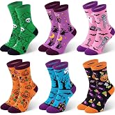 Giggling Getup Halloween 6 Pairs Funny Cotton Socks for Women, Novelty Cute Socks for Women