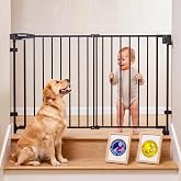 Mumeasy 30" Tall Baby Gate for Stairs &amp; Doorways, No Bottom Bar Dog Gate | 29.5-43.3" Expandable Hardware Mounted, Auto Close Extra Wide Walk Thru Pet &amp; Toddler Proof Safety Gate Indoor, Hallway,Black
