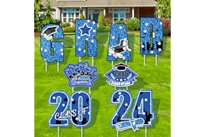 ANYGIFT Graduation Yard Signs Class of 2024 Plastic Waterproof Outdoor Graduation Decorations Class of 2024,Graduation Party Decor Congrats Grad Yard Signs (Blue)