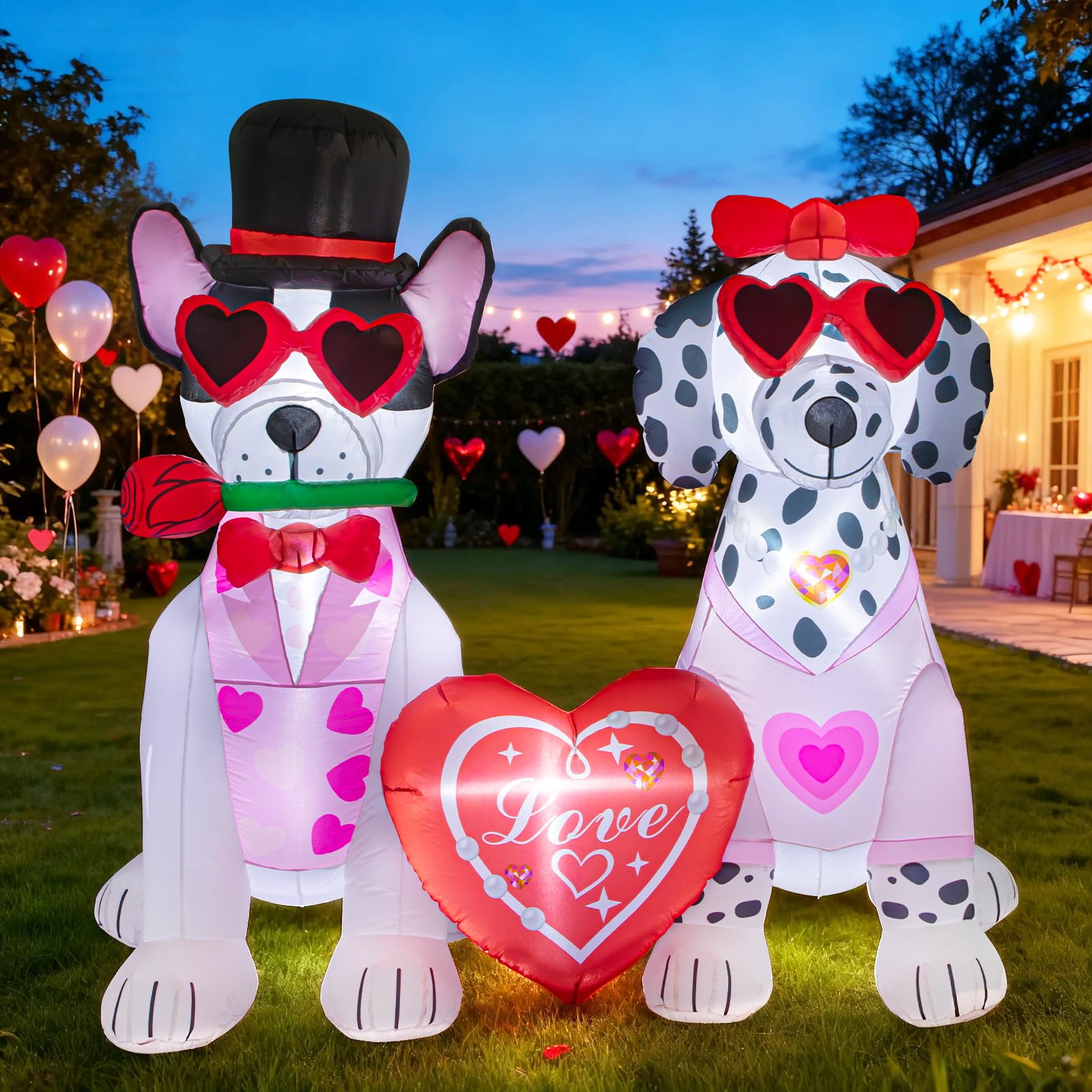 Photo 1 of **MINOR DAMAGED TO FEMALE DOGS REAR FOOT (STUCK TO DOG WONT INFLATE)*** Valentine's Day Inflatable Decorations - 5.2FT LED Light-Up Couple Dogs with Heart & Rose - Blow-Up Outdoor Decor for Romantic Gifts, Anniversaries, Yard,Garden, Balcony