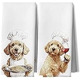 DAYOUER Funny Chef Wine Goldendoodle Kitchen Dish Towels, Golden Doodle Gifts Women, Goldendoodle Gifts Decorative Hand Tea Towels for Kitchen, 16x24 Inches Set of 2