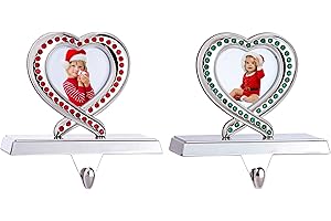 Klikel Stocking Holder Set of 2 - Heart Christmas Stocking Hanger for Mantel - Photo Frame Christmas Stocking Holder for Fireplace Mantle - Heart Picture Frame Heavy Stocking Holder for Mantle