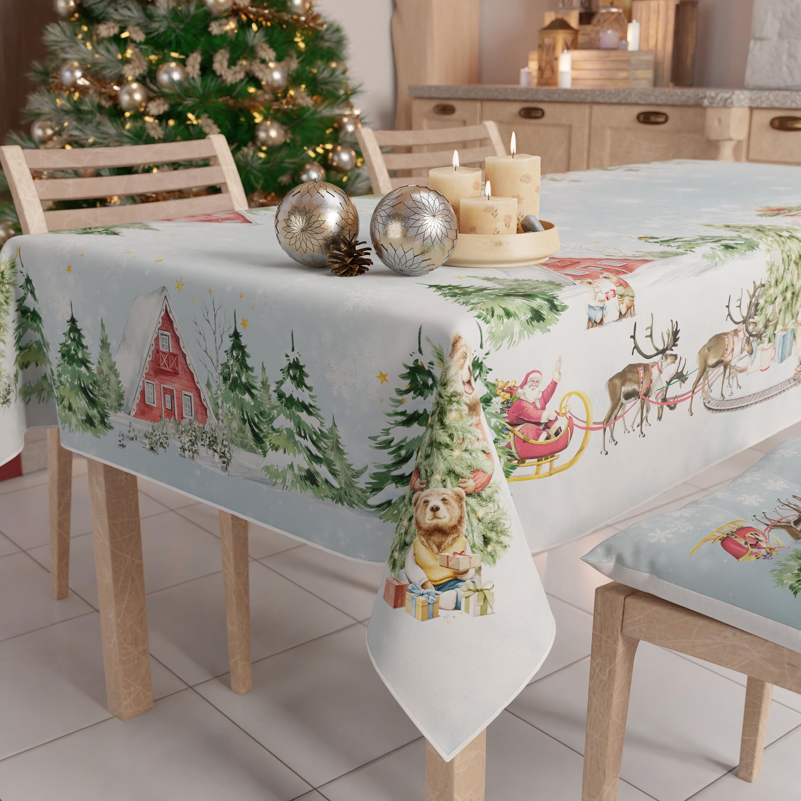 PETTI Artigiani Italiani Stain-Resistant Tablecloth Christmas – 140x180 cm Rectangular Festive Table Cover for Kitchen or Dining Table, Snow Design – 6 Seats, 100% Made in Italy — image 1
