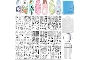 Biutee Nail Stamping Plates Set 15PCS Nail Art Stamper Scraper Nail Art Stamping Kit with Storage Bag Gift Box Nail Stamp Template Kit Lace Flower Butterfly Star Christmas Holiday Design
