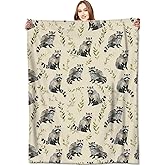 VODRM Woodland Raccoon Blanket Cute Animal Cream Throw Blankets,Gifts for Kids Adult Woman,Lightweight Soft Fleece,for Sofa Couch Bed Room Modern Dreamy Decor 50x60in