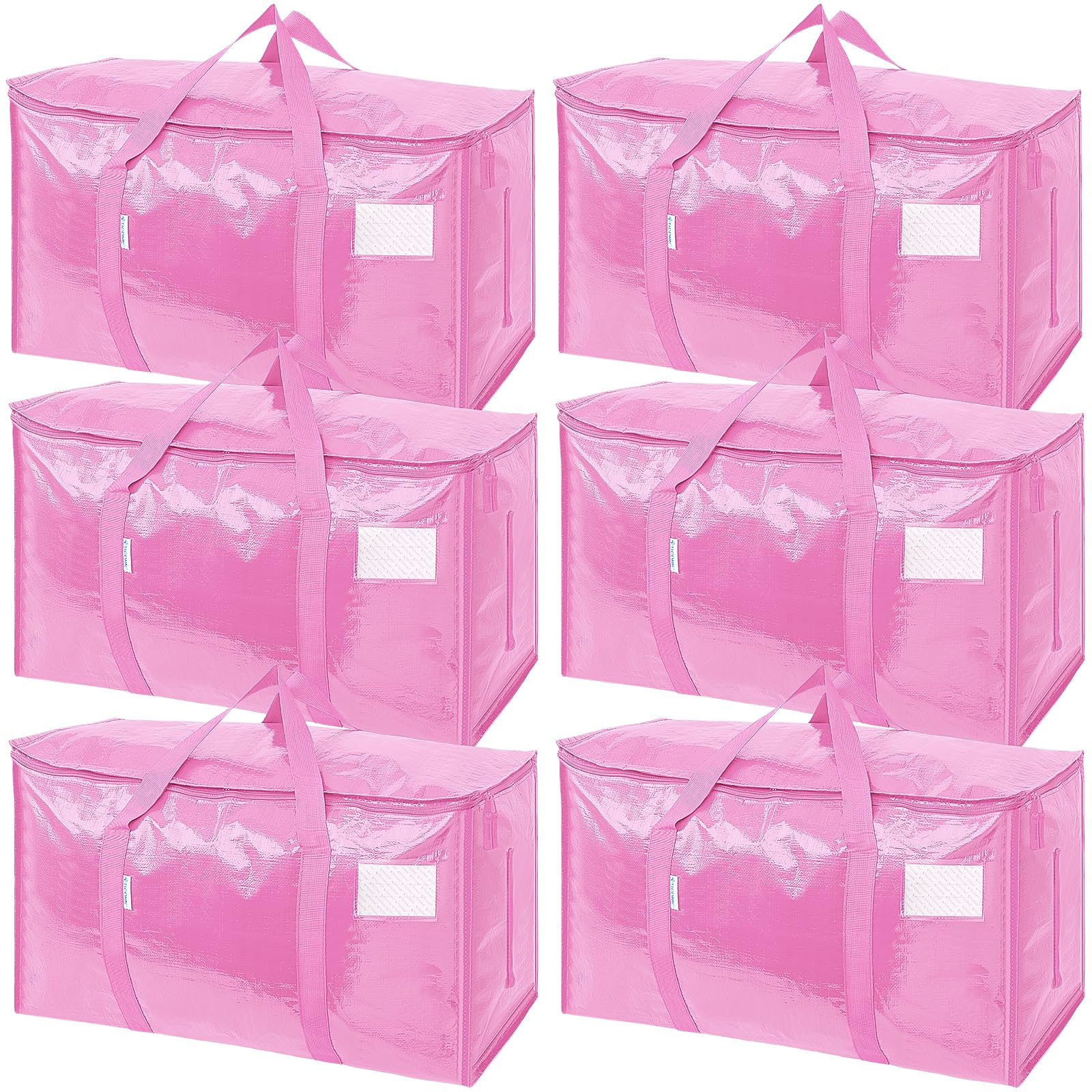 TICONN 6 Pack Extra Large Moving Bags Heavy Duty with Zippers & Carrying Handles, Durable Storage Bags Moving Boxes for Closet Organizers and Storage (6 Pack, Pink)