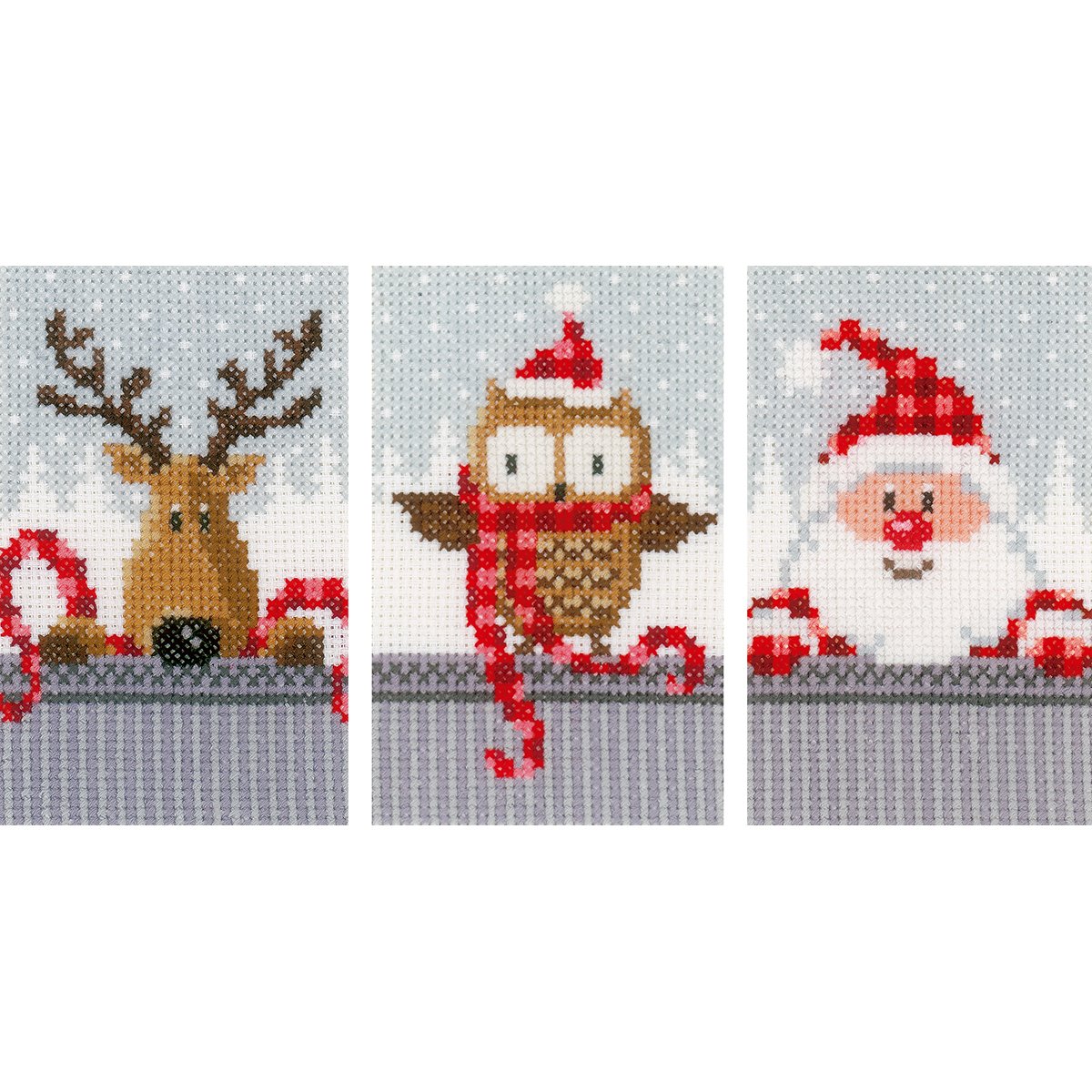 Vervaco Greeting Cards Christmas Buddies I AIDA, Set of 3