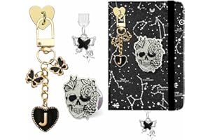 ANKUAITIAN Charm Set for Kindle, Type-C Dust Plug with Butterfly Charm, Heart Grip Holder, Initial Keychain, Compatible with Paperwhite 11th/12th Gen (Black, J)