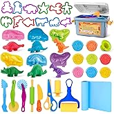 Dough Tools Play Sets for Kids, 37pcs Clay and Dough Accessories with Storage Container, Mat, Cutters, Rolling Pins, Safety S