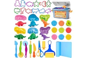 Dough Tools Play Sets for Kids, 37pcs Clay and Dough Accessories with Storage Container, Mat, Cutters, Rolling Pins, Safety S