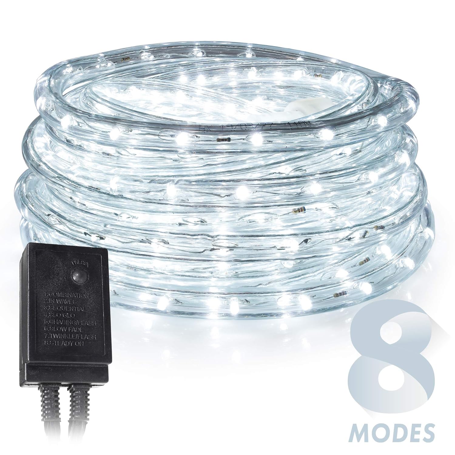 West Ivory LED Rope Lights - 25 ft, White - Water Resistant Tube Light with 8 Flickering/Fading Modes - Connectable - Suitable for Indoor & Outdoor Use - Built-in Safety Fuse | UL Certified