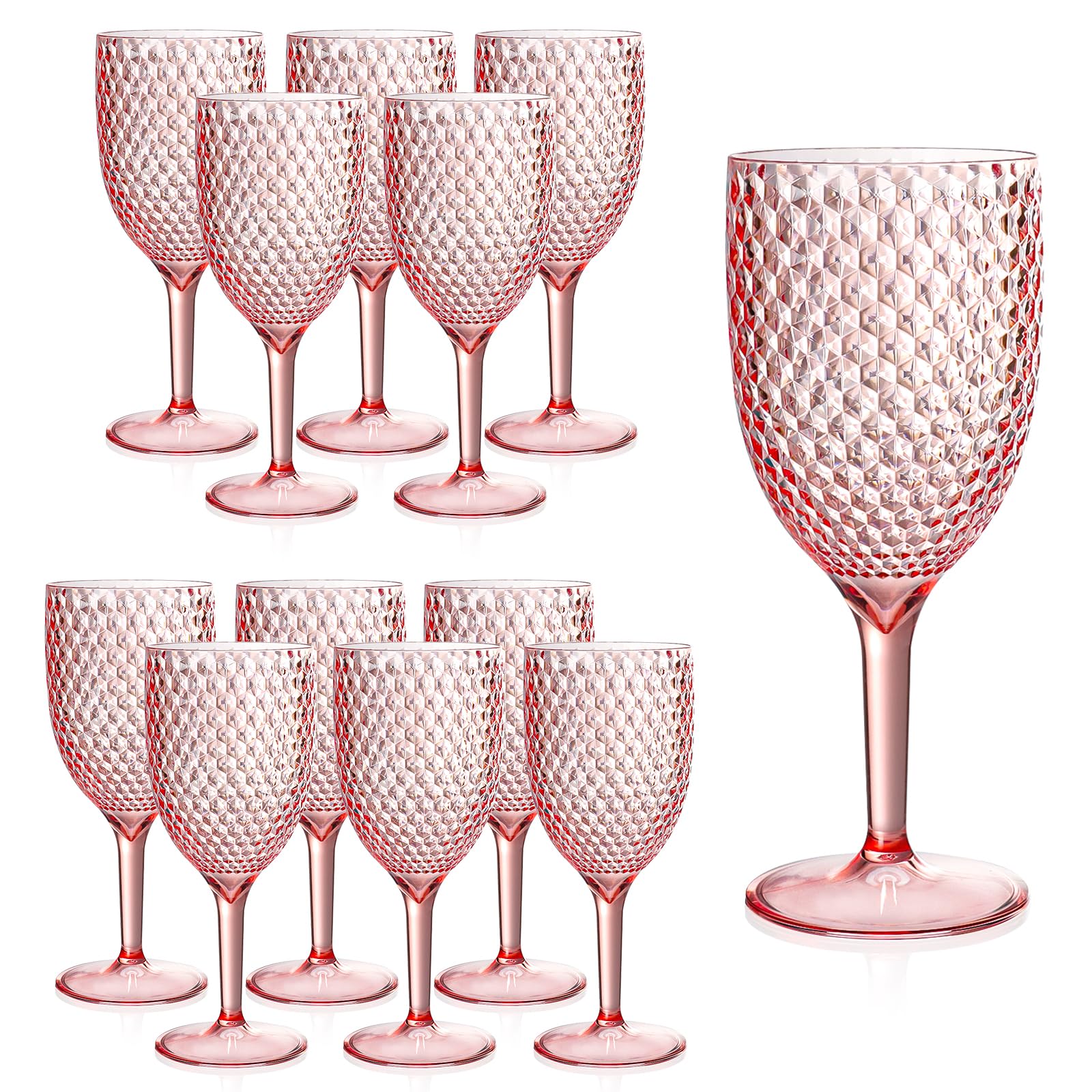 Photo 1 of 12Pcs Pink Plastic Wine Glasses 13.5oz Reusable Acrylic Wedding Goblets Toasting Glassware Unbreakable Wine Cups with Long Stem Crystal Drinking Glasses Champagne Flutes for Bar Restaurants Party