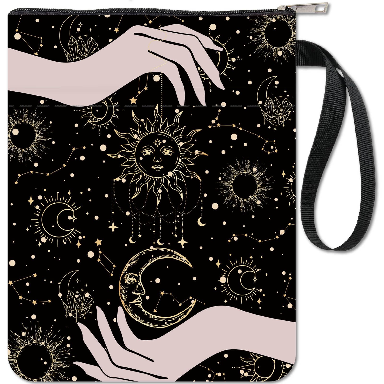CRASPIRE Book Sleeve Sun Protector Moon Witch's Hand Black Covers for Paperbacks Washable Fabric Cloth Cover with Zipper and Extra Pocket Lovers Classmate Friend Gifts