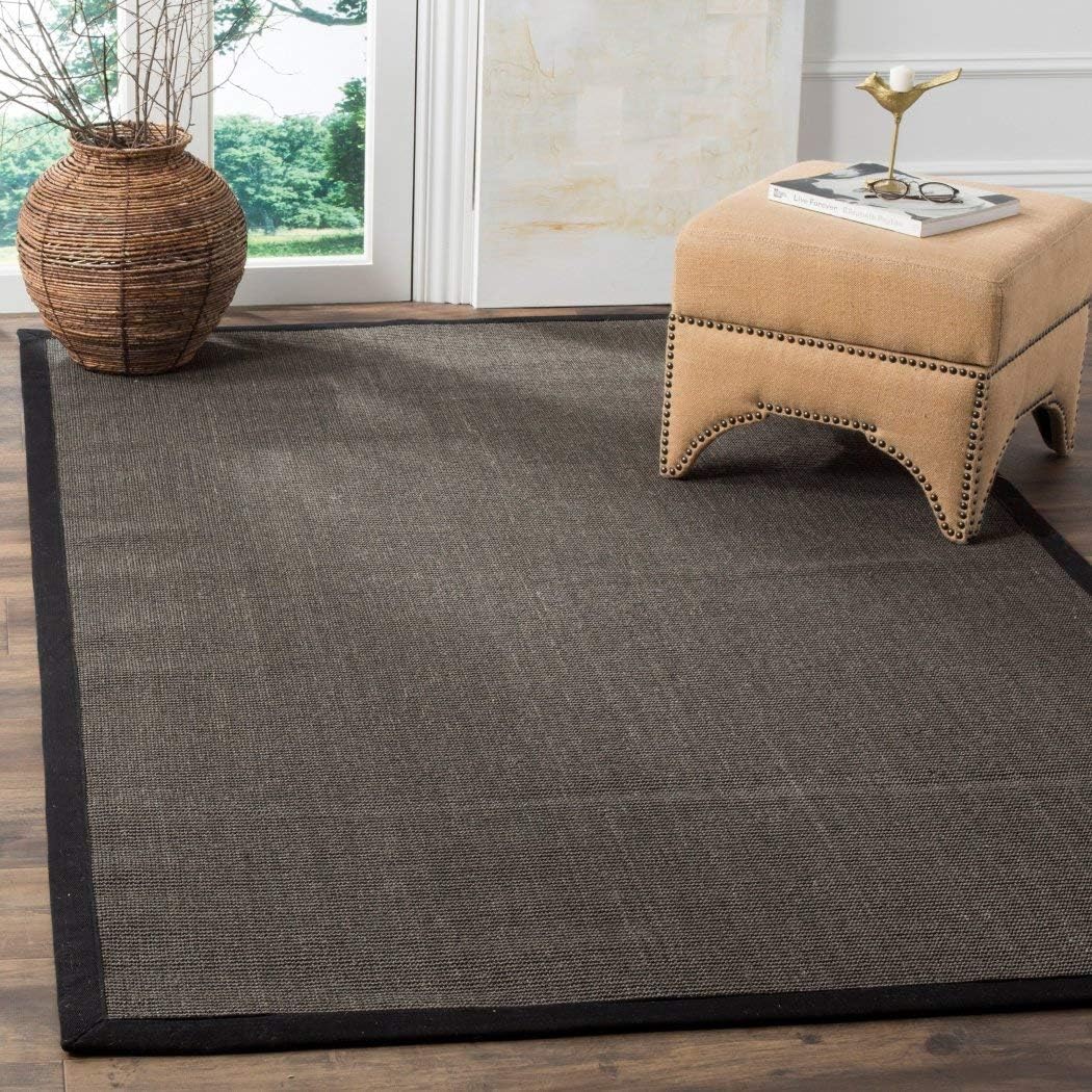 UN3 4' x 6' Casual Natural Fiber Hand Woven Serenity Charcoal Grey Runner Rug, Natural Fiber Sisal Plush Neutral Color Farmhouse Coastal Solid Border, Indoor Hallway Entryway Livingroom Accent Carpet