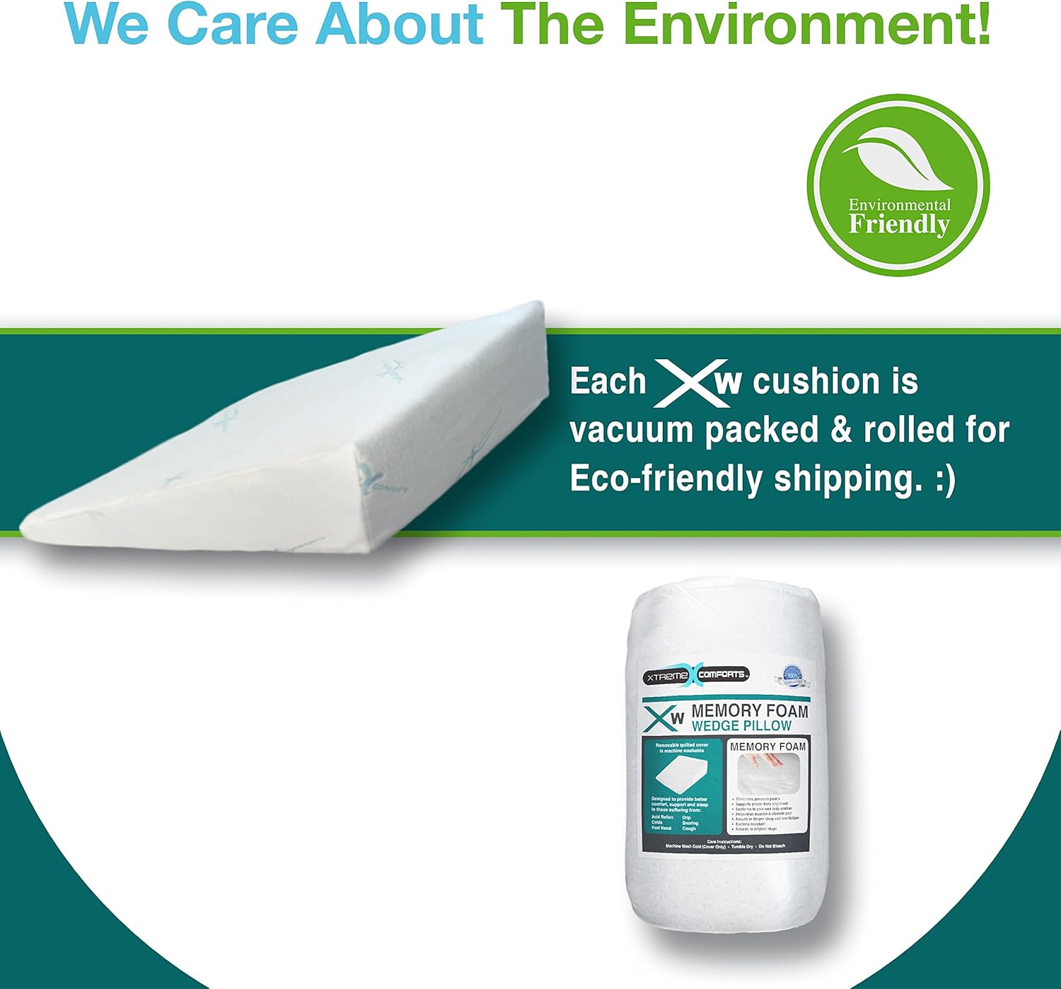 Xtreme Comforts 7" Memory Foam Bed Wedge Pillow, Hypoallergenic Breathable, Washable Bamboo Cover, Elevated Support Cushion, Acid Reflux, Lower Back Pain, Heartburn, Snoring, Allergies: Home & Kitchen