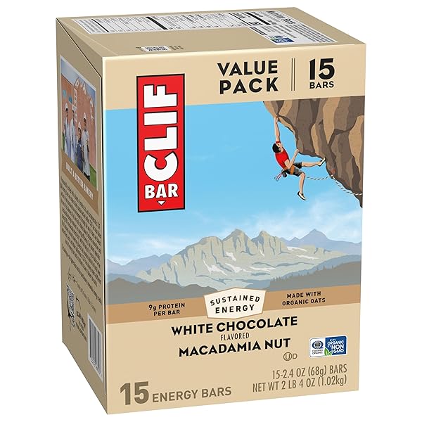 CLIF BAR – ENERGY PROTEIN BARS – WHITE CHOCOLATE MACADAMIA NUT – MADE WITH ORGANIC OATS – ENERGY BARS – NON-GMO – (15 PACK)