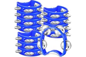 Lukmaa 12 Pcs Plastic Percussion Tambourine with 4 Bells Rhythm Musical Instruments for Adults Hand Tambourine Hand Held Percussion Drum for Party Kindergarten Family School Supplies (Blue)