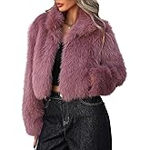 EELOTILE Womens Stand Collar Long Faux Fur Jacket Open Front Long Sleeve Fluffy Outwear Coat