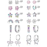 Hypoallergenic Screw Back Earrings for Women Girls Kids Surgical Steel Earrings for Sensitive Ears Cute Heart CZ Flower Butterfly Toddler Girl Earrings Screwback Studs Hoops