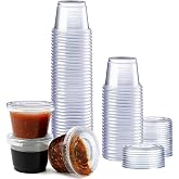 GUSTO 1 oz Jello Shot Cups with Lids [50 Count] Clear Plastic Portion Containers, Condiment Cups for Sauces, Dressings &amp; Samples &ndash; Durable, Stackable, Leak-Resistant (Formerly Comfy Package)